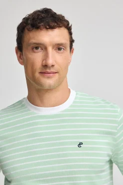 Camiseta de rayas color menta y beige con monograma bordado