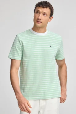 Camiseta de rayas color menta y beige con monograma bordado