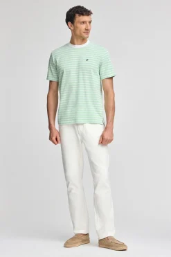 Camiseta de rayas color menta y beige con monograma bordado