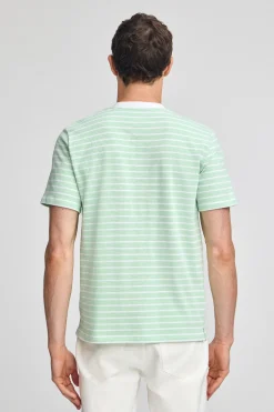 Camiseta de rayas color menta y beige con monograma bordado