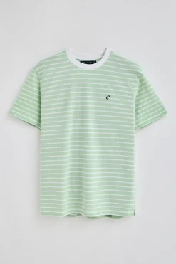 Camiseta de rayas color menta y beige con monograma bordado