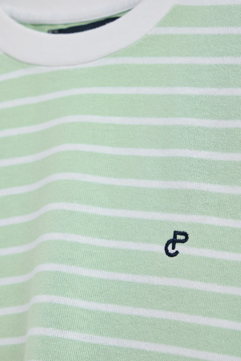 Camiseta de rayas color menta y beige con monograma bordado