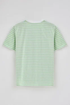 Camiseta de rayas color menta y beige con monograma bordado