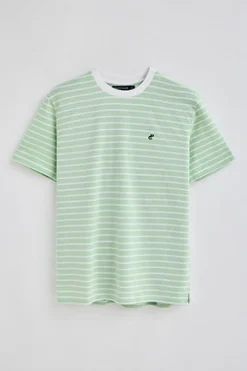 Camiseta de rayas color menta y beige con monograma bordado