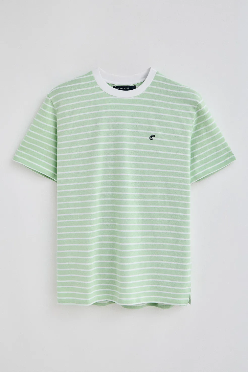 Camiseta de rayas color menta y beige con monograma bordado