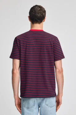 Camiseta de rayas rojas y azul marino con monograma bordado