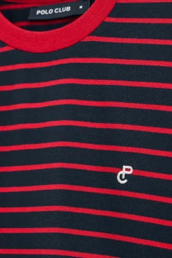 Camiseta de rayas rojas y azul marino con monograma bordado