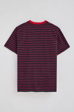 Camiseta de rayas rojas y azul marino con monograma bordado