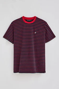 Camiseta de rayas rojas y azul marino con monograma bordado