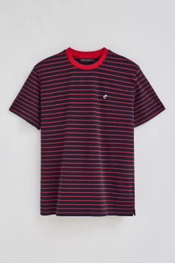 Camiseta de rayas rojas y azul marino con monograma bordado