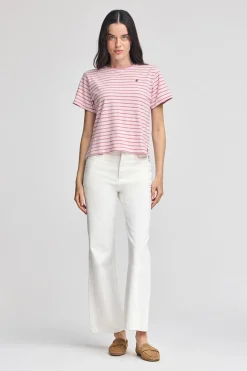 Camiseta de rayas rosa empolvado y beige con monograma bordado