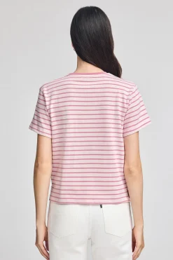 Camiseta de rayas rosa empolvado y beige con monograma bordado