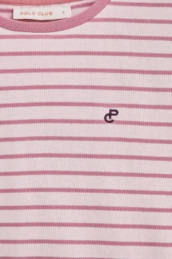 Camiseta de rayas rosa empolvado y beige con monograma bordado