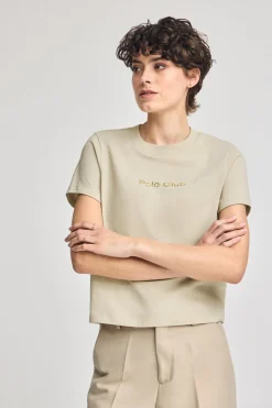 Camiseta Diamond beige con print foil Polo Club