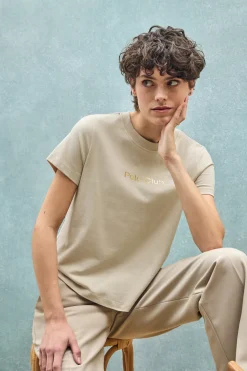 Camiseta Diamond beige con print foil Polo Club