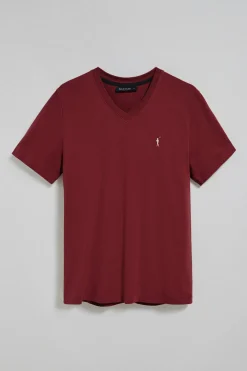 Camiseta granate con cuello de pico y logo bordado Rigby Go