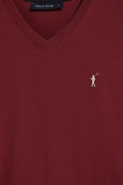 Camiseta granate con cuello de pico y logo bordado Rigby Go