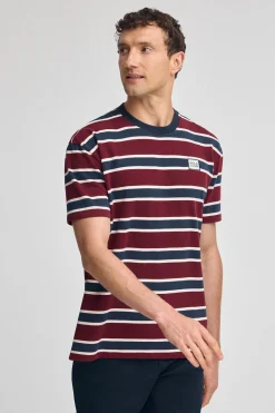Camiseta granate y azul de rayas con logo engomado Polo Club