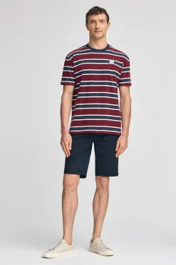 Camiseta granate y azul de rayas con logo engomado Polo Club
