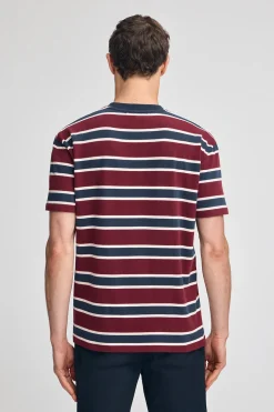 Camiseta granate y azul de rayas con logo engomado Polo Club