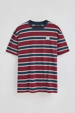 Camiseta granate y azul de rayas con logo engomado Polo Club