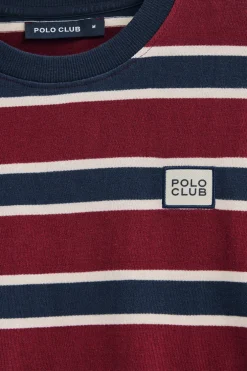 Camiseta granate y azul de rayas con logo engomado Polo Club