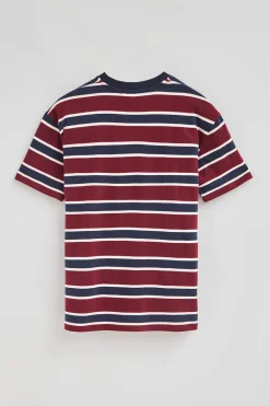 Camiseta granate y azul de rayas con logo engomado Polo Club