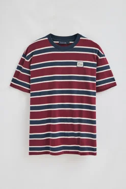 Camiseta granate y azul de rayas con logo engomado Polo Club