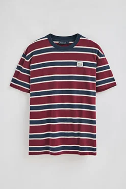 Camiseta granate y azul de rayas con logo engomado Polo Club