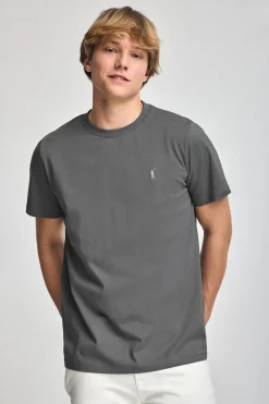 Camiseta gris asfalto con cuello redondo y bordado Rigby Go