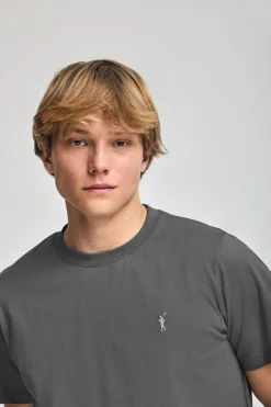 Camiseta gris asfalto con cuello redondo y bordado Rigby Go