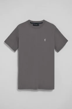 Camiseta gris asfalto con cuello redondo y bordado Rigby Go