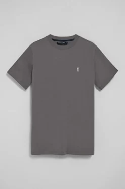 Camiseta gris asfalto con cuello redondo y bordado Rigby Go