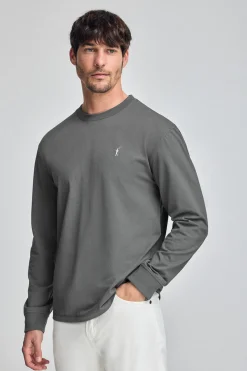 Camiseta gris asfalto de manga larga y bordado Rigby Go