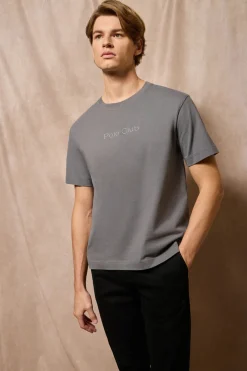 Camiseta gris asfalto de manga corta y cuello redondo con logotipo Polo Club