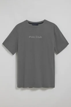 Camiseta gris asfalto de manga corta y cuello redondo con logotipo Polo Club