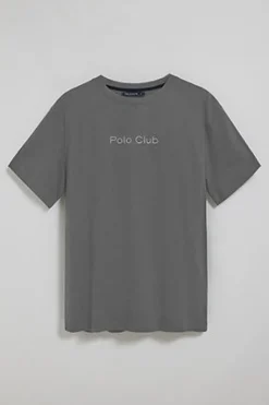 Camiseta gris asfalto de manga corta y cuello redondo con logotipo Polo Club