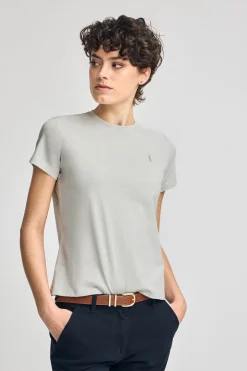 Camiseta gris claro de cuello redondo con bordado Rigby Go