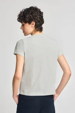 Camiseta gris claro de cuello redondo con bordado Rigby Go