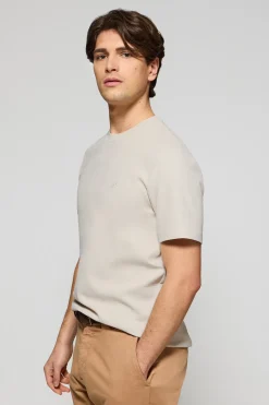 Camiseta gris claro microestructura con monograma bordado PC