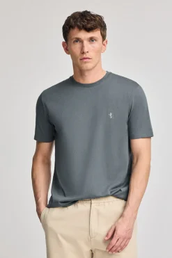 Camiseta gris piedra básica de cuello redondo y bordado Rigby Best