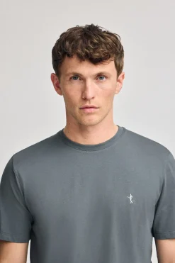 Camiseta gris piedra básica de cuello redondo y bordado Rigby Best