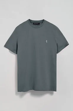 Camiseta gris piedra básica de cuello redondo y bordado Rigby Best