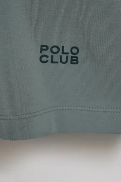 Camiseta gris piedra básica de cuello pico con logo engomado