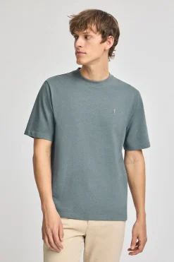 Camiseta gris piedra de algodón y lino con bordado Rigby Go