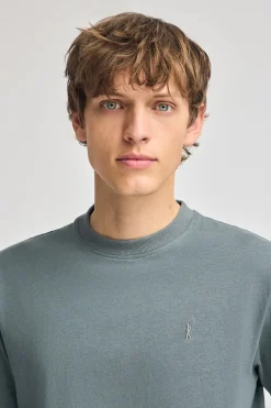 Camiseta gris piedra de algodón y lino con bordado Rigby Go