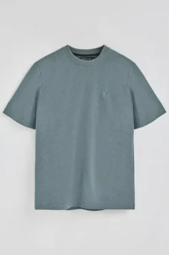 Camiseta gris piedra de algodón y lino con bordado Rigby Go