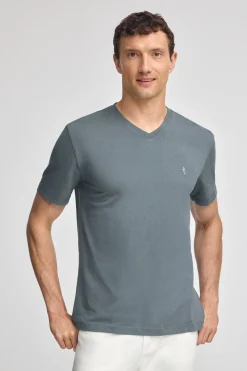 Camiseta gris piedra de manga corta y cuello de pico con bordado Rigby Best