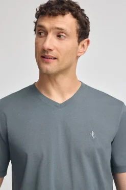 Camiseta gris piedra de manga corta y cuello de pico con bordado Rigby Best