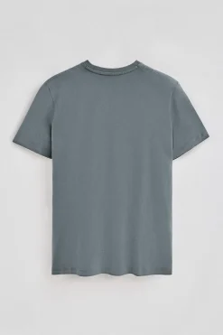 Camiseta gris piedra de manga corta y cuello de pico con bordado Rigby Best